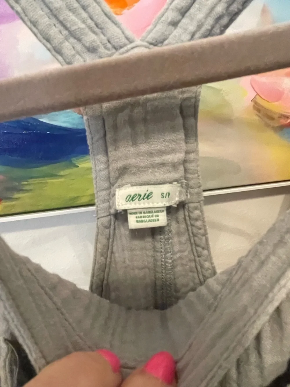 aerie Gray Ribbed Crossback Overalls size small boho lightweight - Picture 5 of 7